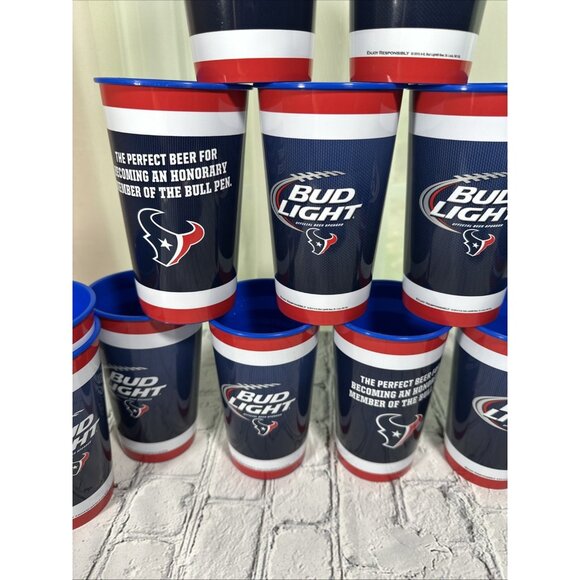 Set of 15 Blue Houston Texans Bud Light Plastic 18 oz. Reusable Cups 6” NEW - Picture 5 of 9